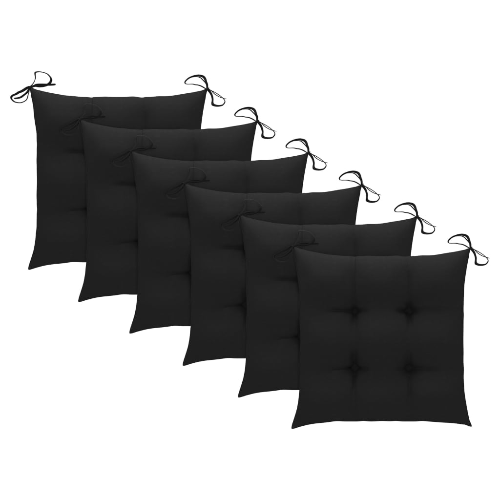 vidaXL Chaises de jardin avec coussins noir 6 pcs Bois de teck massif