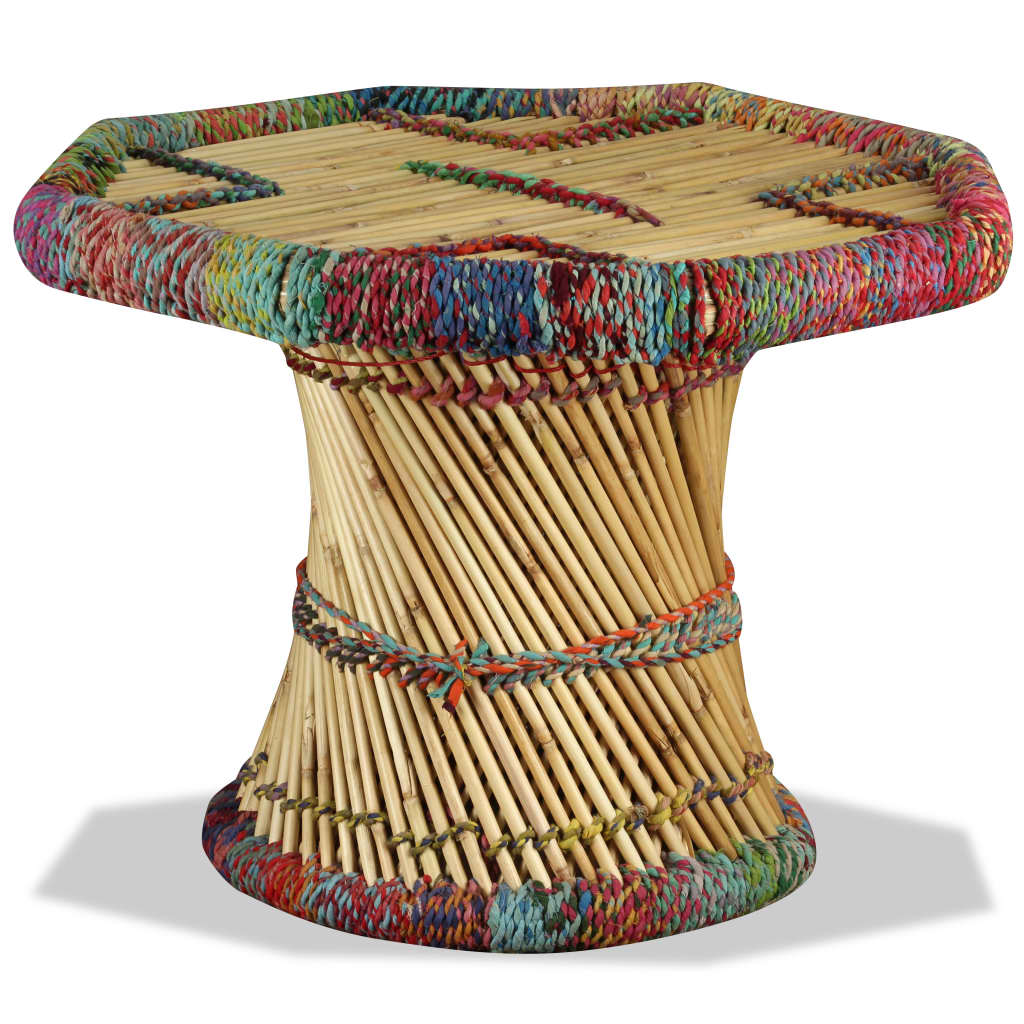 vidaXL Table basse Bambou avec Détails Chindi Multicolore