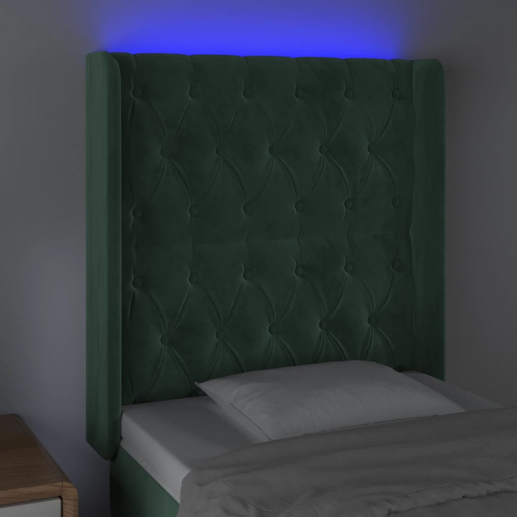 vidaXL Tête de lit à LED Vert foncé 83x16x118/128 cm Velours