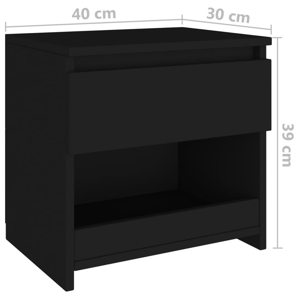 vidaXL Tables de chevet 2 pcs Noir 40x30x39 cm Aggloméré