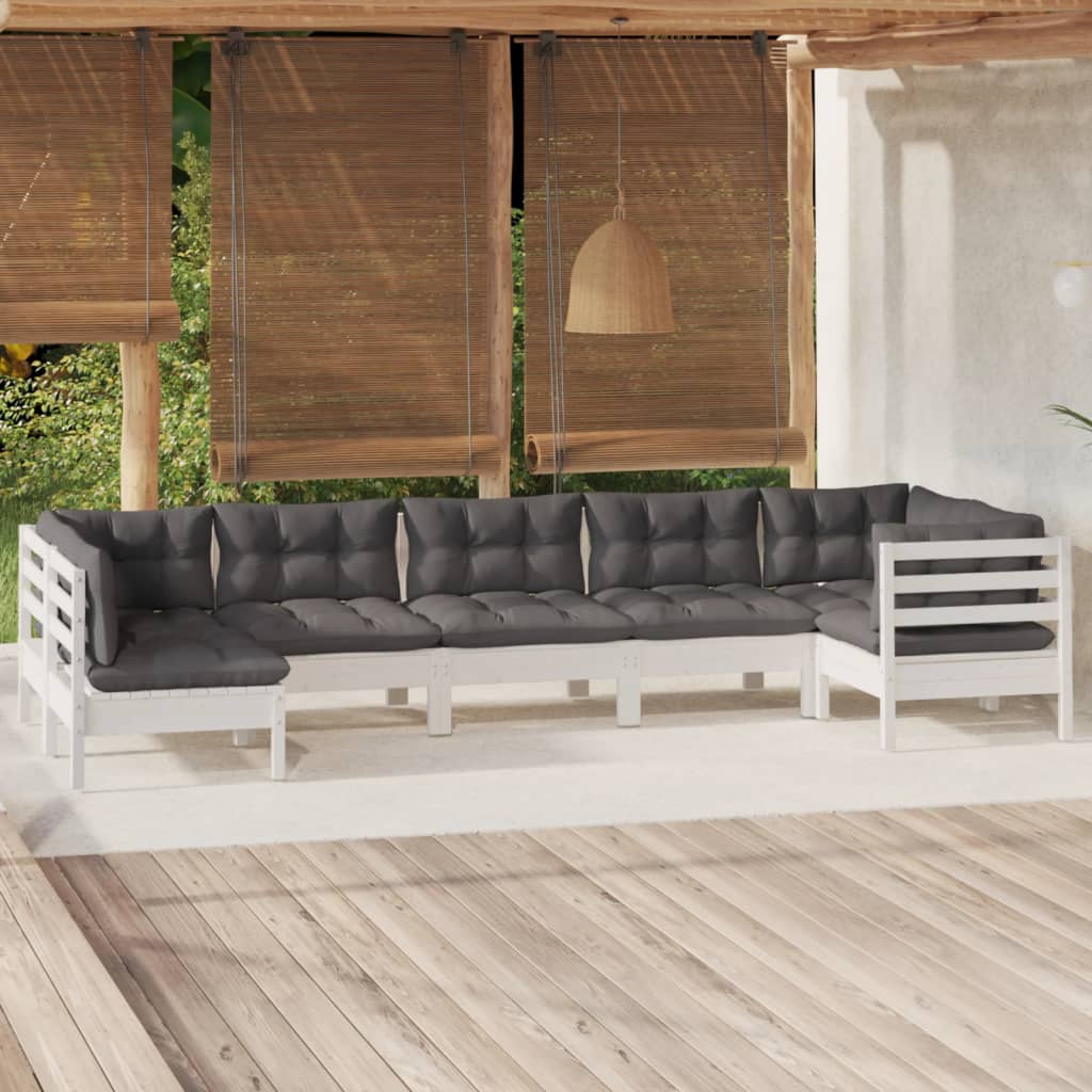 vidaXL Salon de jardin 7 pcs avec coussins blanc bois de pin massif
