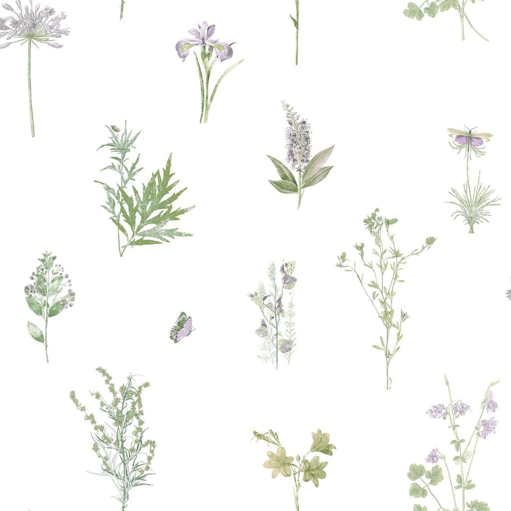 Noordwand Papier peint Evergreen Herbs and Flowers blanc