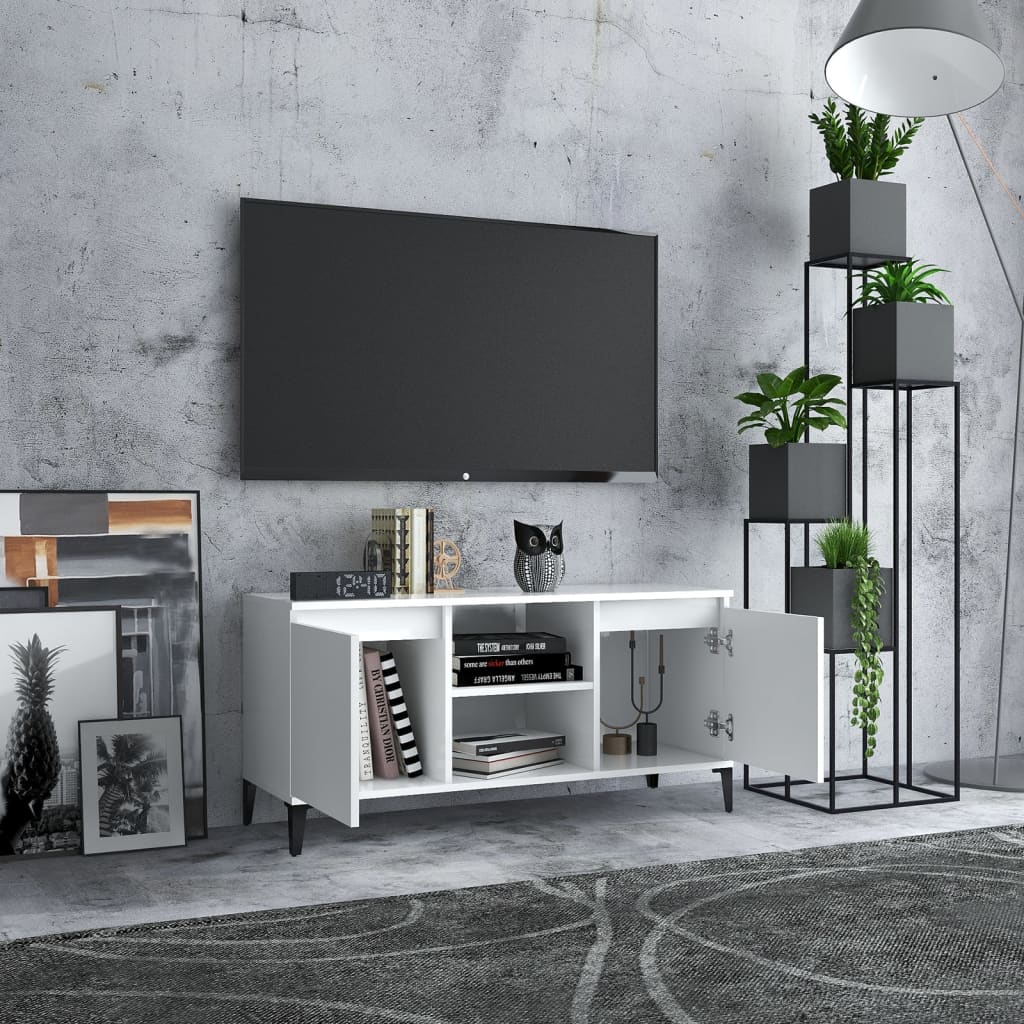 vidaXL Meuble TV avec pieds en métal Blanc 103,5x35x50 cm