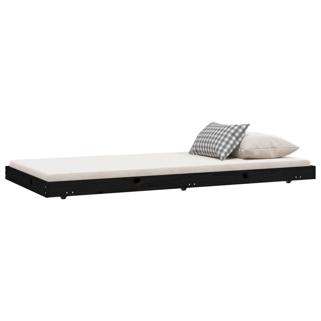 vidaXL Cadre de lit Noir 75x190 cm Bois de pin massif