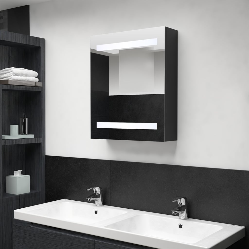 vidaXL Armoire de salle de bain à miroir LED Noir 50x14x60 cm