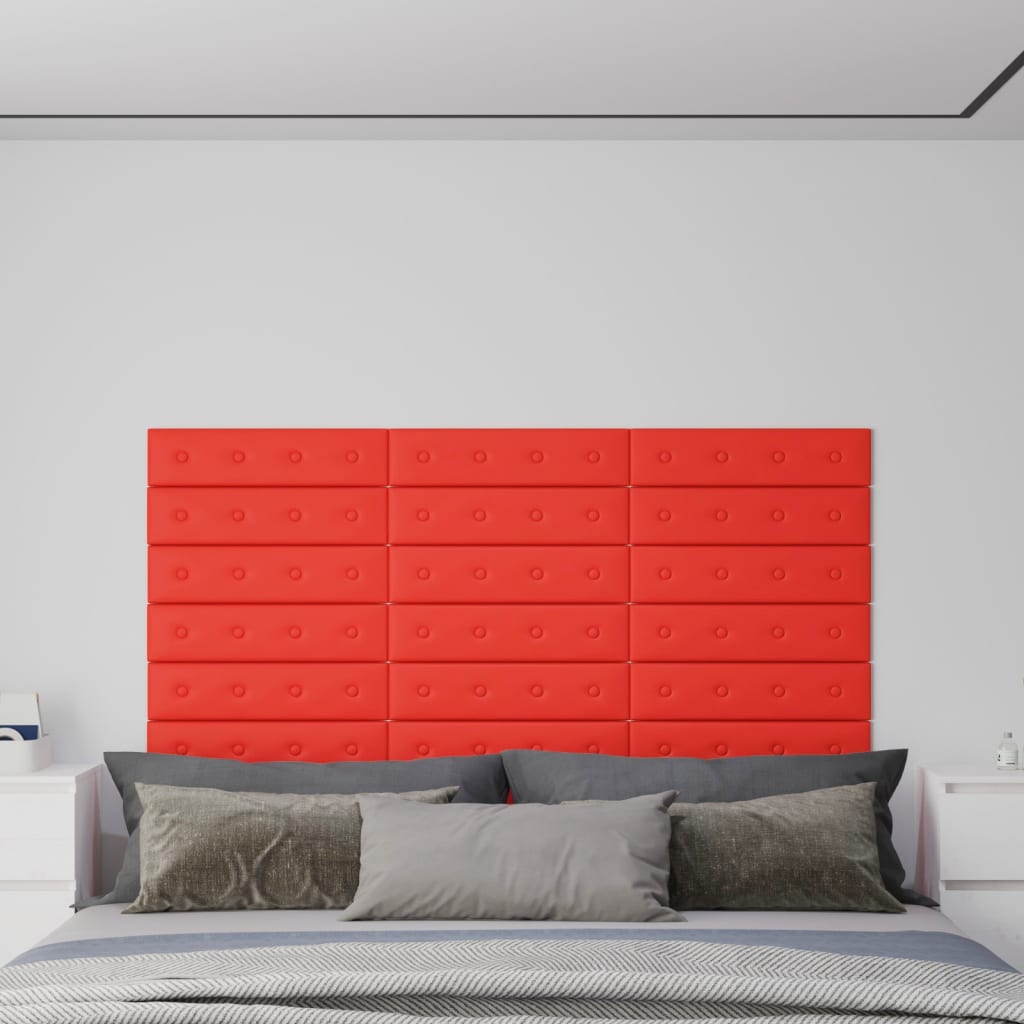 vidaXL Panneaux muraux 12 pcs Rouge 60x15 cm Similicuir 1,08 m²