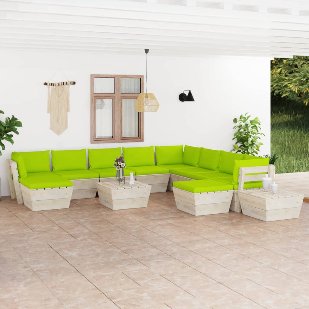 vidaXL Salon de jardin palette 12 pcs avec coussins Épicéa imprégné