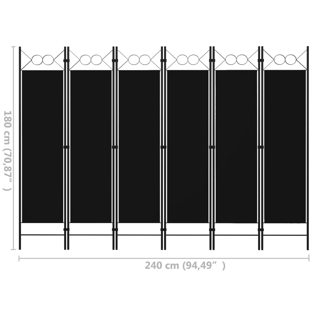 vidaXL Cloison de séparation 6 panneaux Noir 240x180 cm