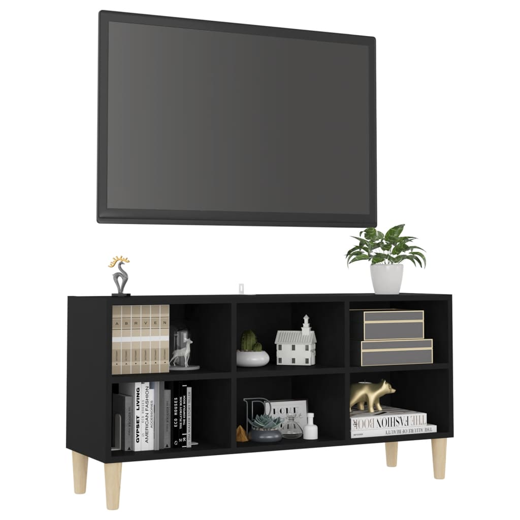 vidaXL Meuble TV avec pieds en bois massif Noir 103,5x30x50 cm