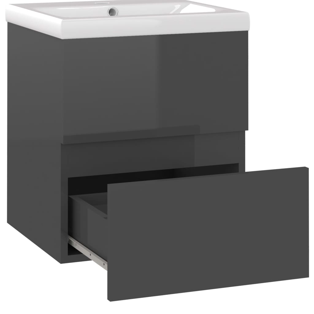 vidaXL Armoire d'évier avec lavabo intégré Gris brillant Aggloméré