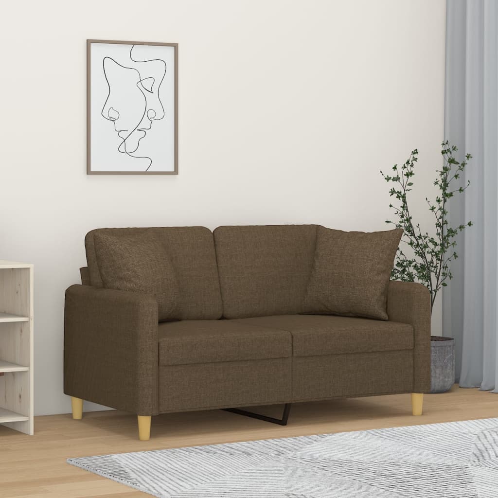 vidaXL Canapé 2 places et oreillers et coussins Marron 120 cm Tissu