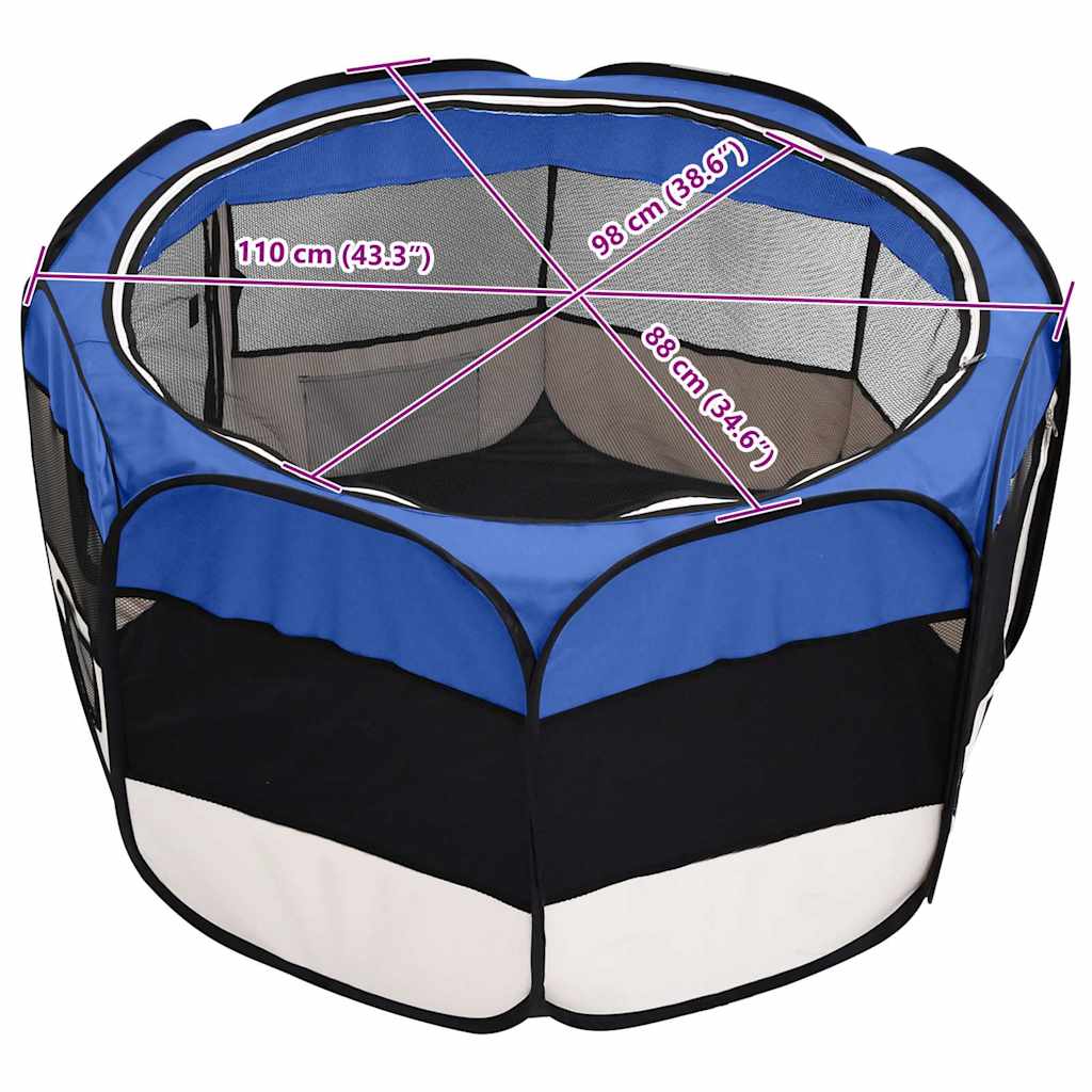 vidaXL Parc pliable pour chien avec sac de transport Bleu 110x110x58cm