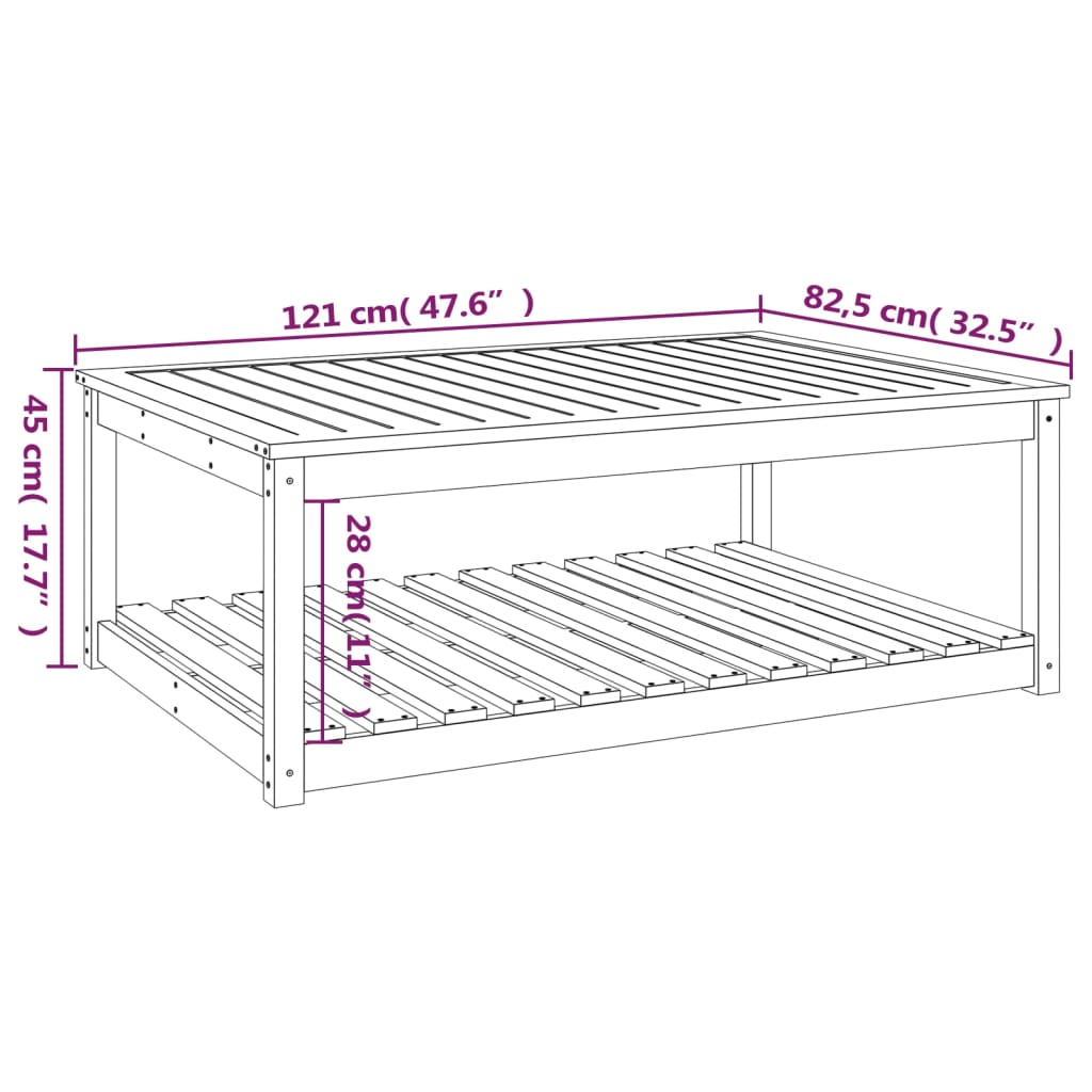 vidaXL Table de jardin marron miel 121x82,5x45 cm bois massif de pin