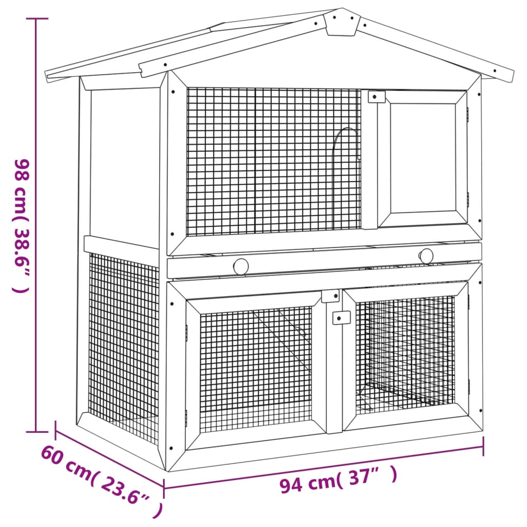vidaXL Clapier d'extérieur 3 portes Marron Bois