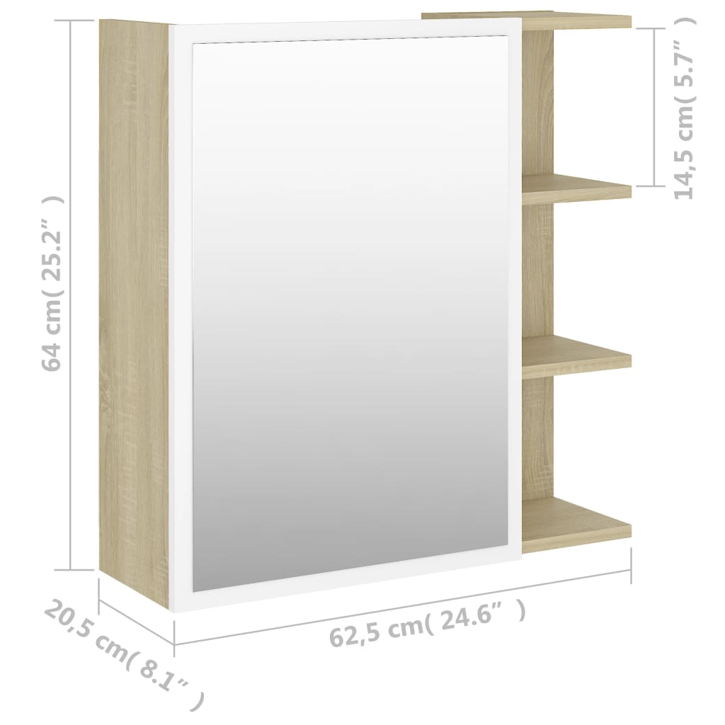 vidaXL Armoire à miroir de bain Blanc et chêne sonoma 62,5x20,5x64 cm