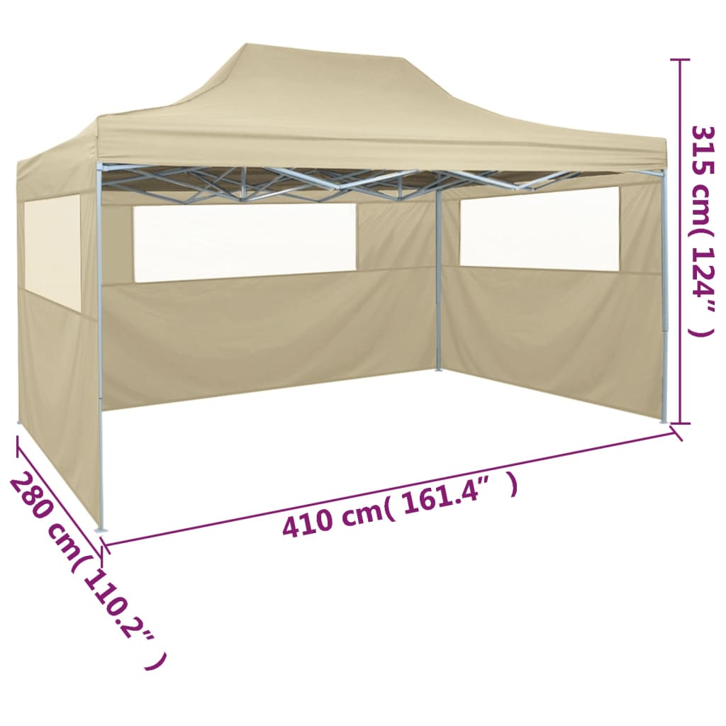 vidaXL Tente de réception pliable avec 3 parois 3x4 m Acier Crème