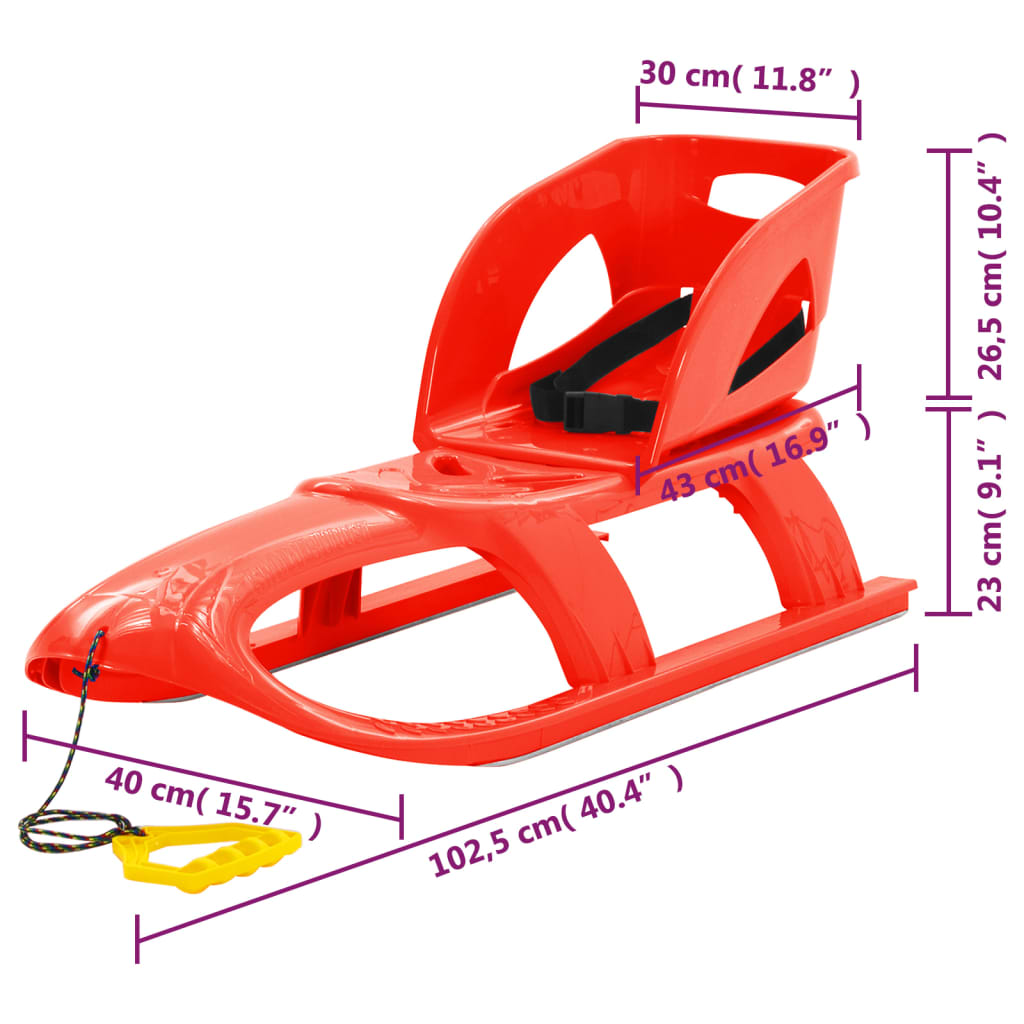 vidaXL Traîneau avec siège Rouge 102,5x40x23 cm Polypropylène