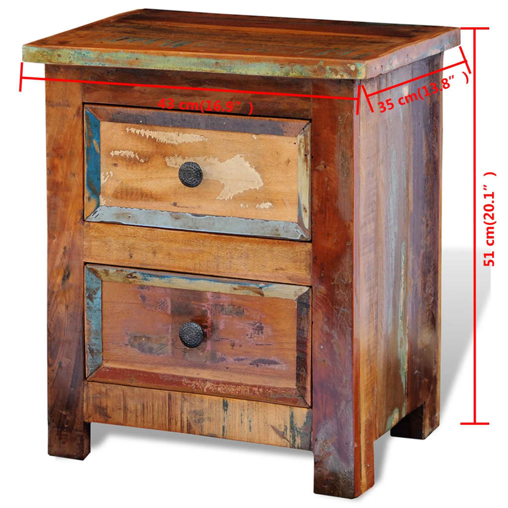 vidaXL Table de chevet avec 2 tiroirs Bois massif recyclé