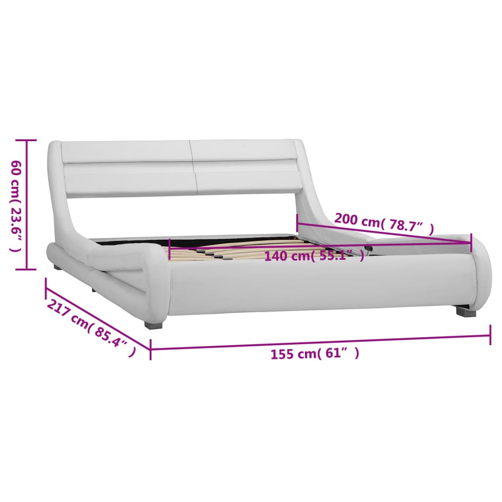 vidaXL Cadre de lit avec LED Blanc Similicuir 140 x 200 cm