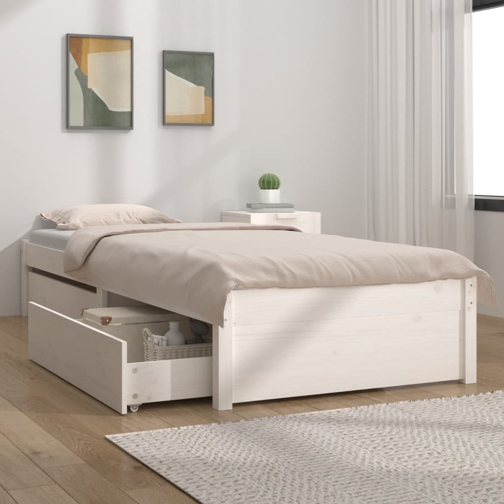 vidaXL Cadre de lit avec tiroirs Blanc 75x190 cm Petit simple