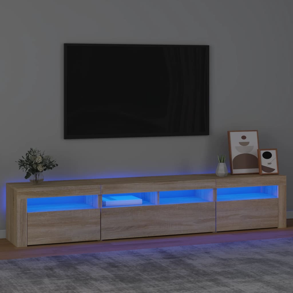 vidaXL Meuble TV avec lumières LED Chêne sonoma 210x35x40 cm