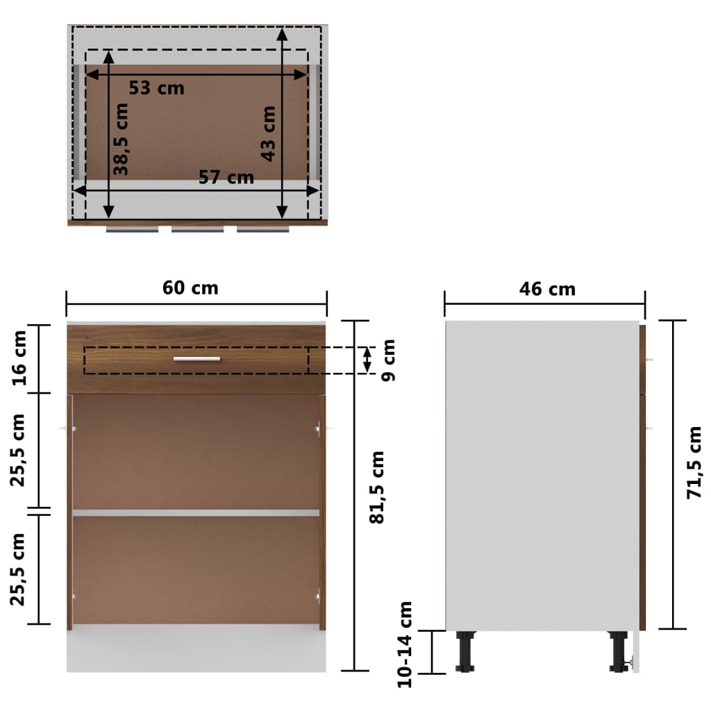 vidaXL Armoire de plancher à tiroir Chêne marron 60x46x81,5 cm