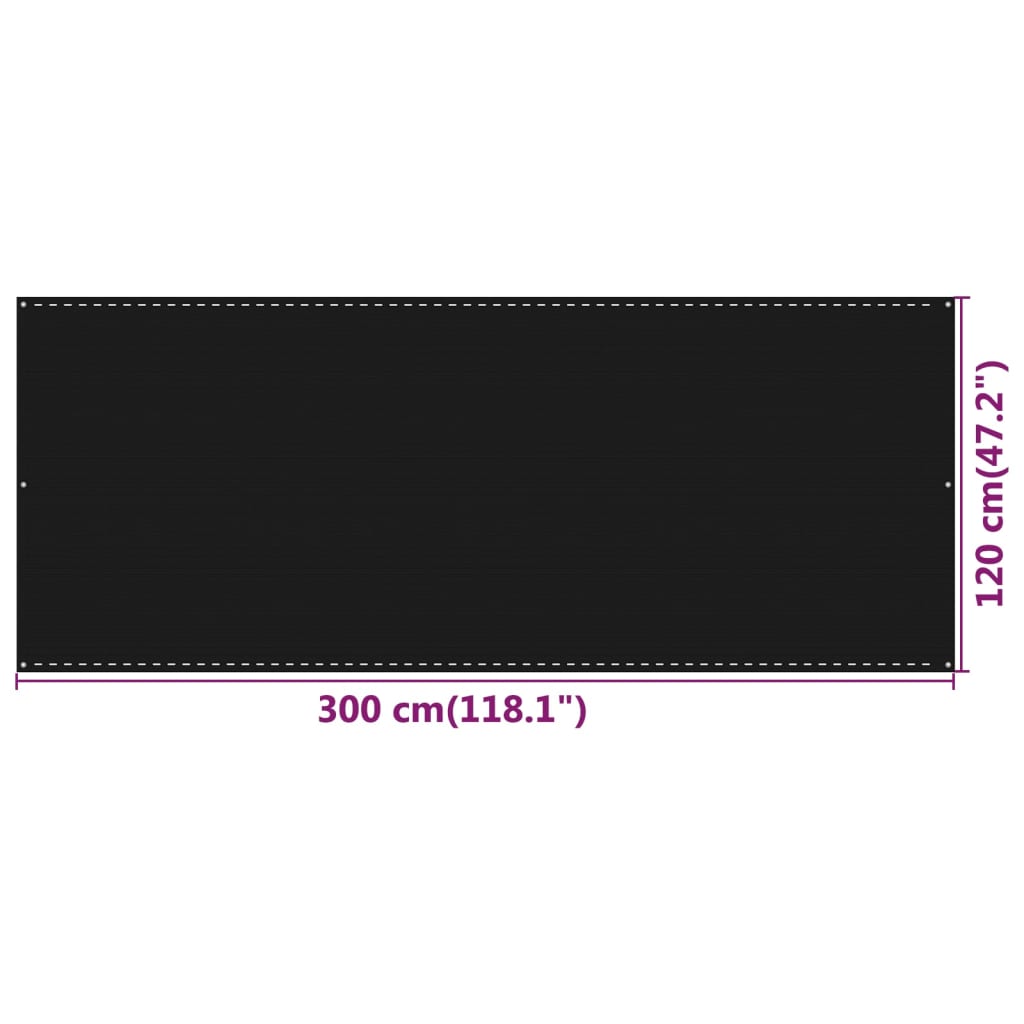 vidaXL Écran de balcon Noir 120x300 cm PEHD