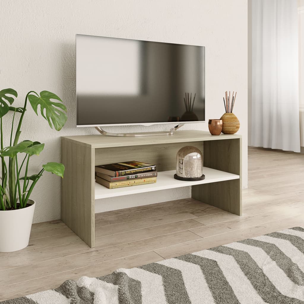 vidaXL Meuble TV Blanc et chêne sonoma 80 x 40 x 40 cm Aggloméré