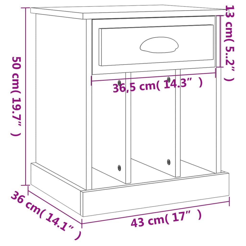 vidaXL Tables de chevet 2 pcs chêne fumé 43x36x50 cm