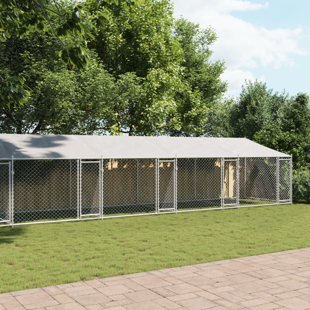 vidaXL Cage pour chien avec toit/portes gris 10x2x2 m acier galvanisé