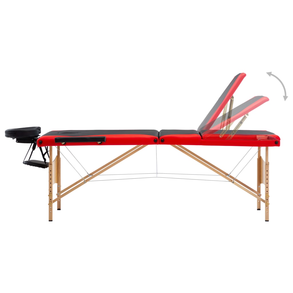 vidaXL Table de massage pliable 3 zones Bois Noir et rouge