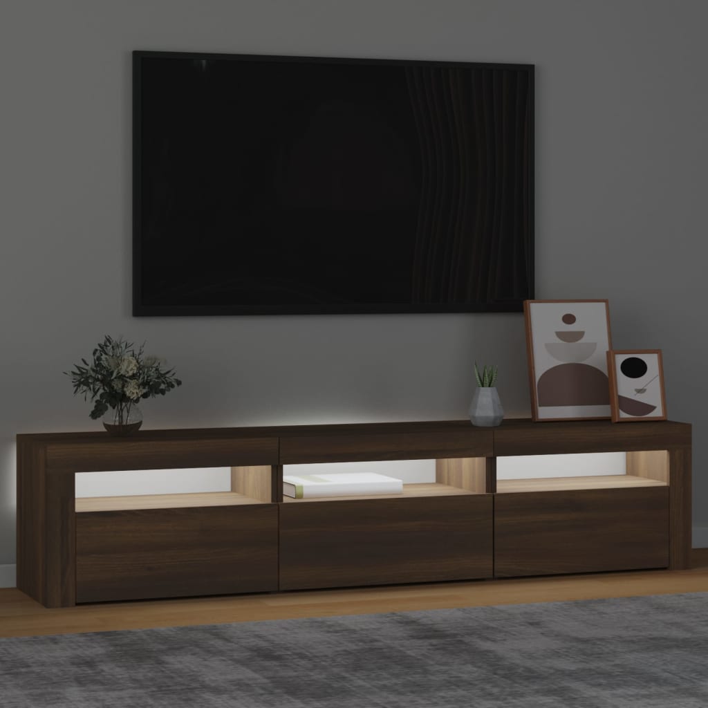 vidaXL Meuble TV avec lumières LED Chêne marron