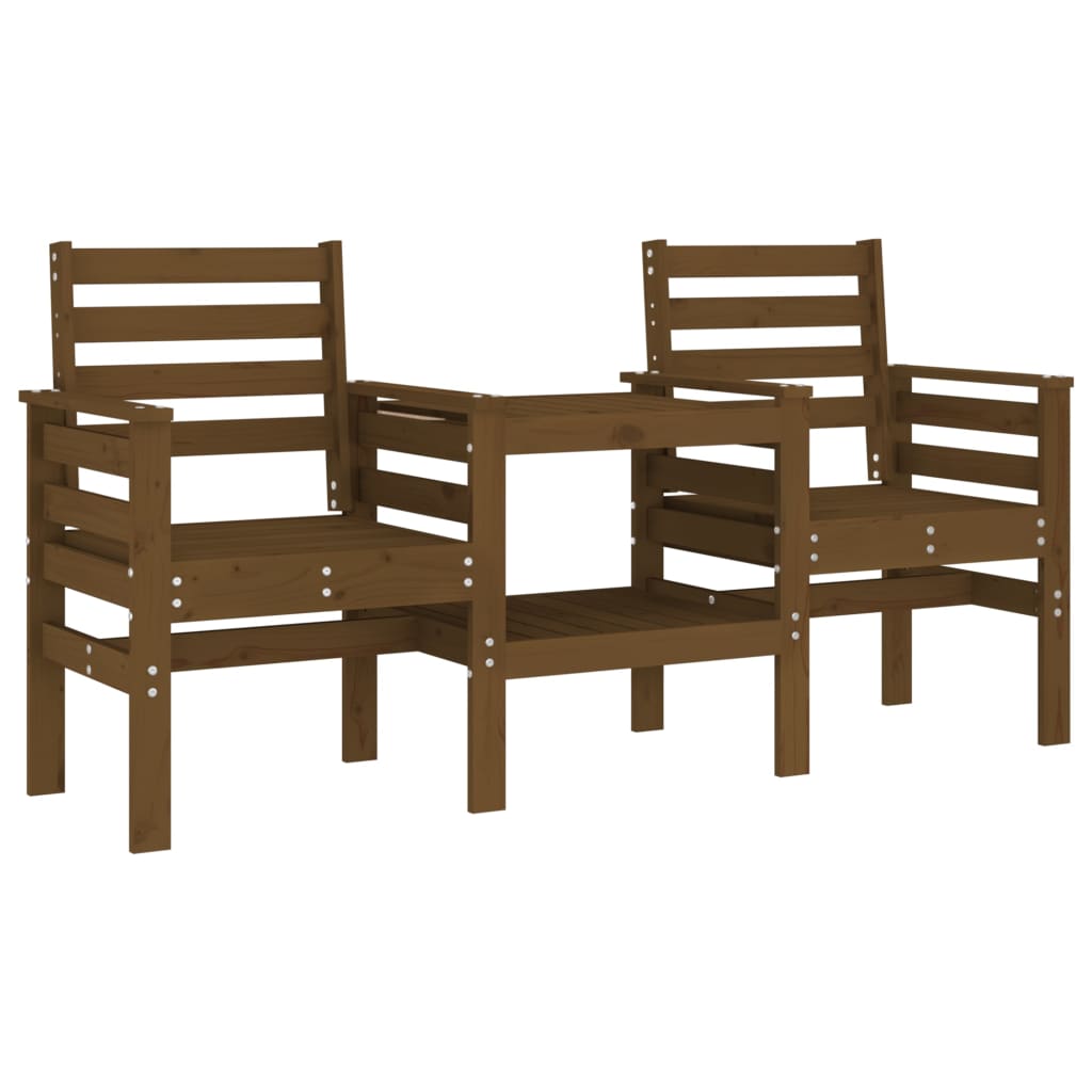 vidaXL Banc de jardin avec table 2 places brun miel bois massif de pin