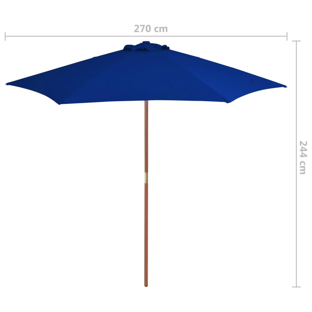 vidaXL Parasol d'extérieur avec mât en bois Bleu 270 cm
