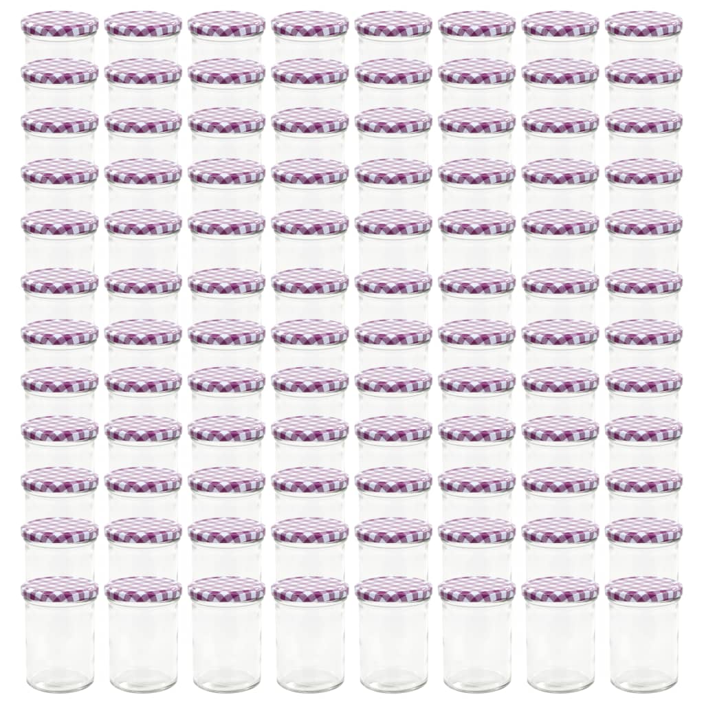 vidaXL Pots à confiture Couvercle blanc et violet 96 pcs Verre 400 ml