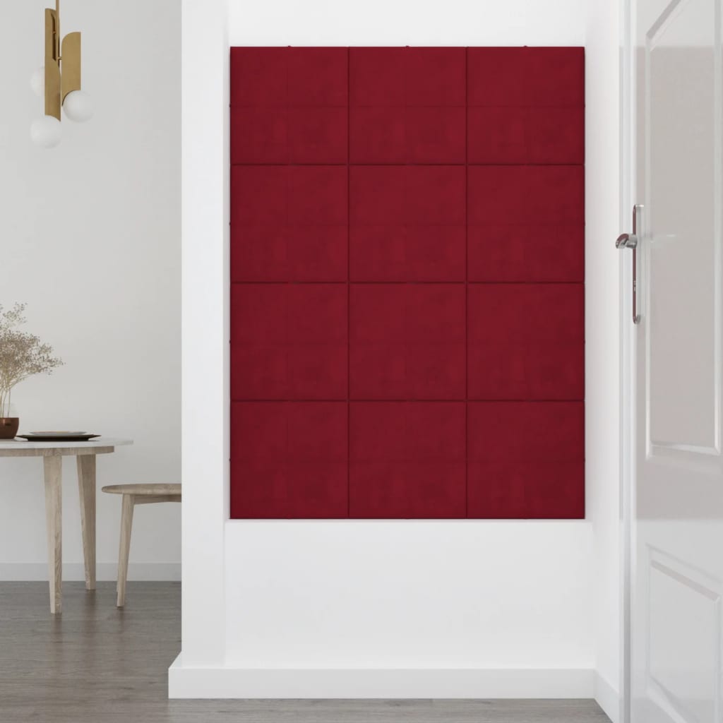 vidaXL Panneaux muraux 12 pcs Rouge bordeaux 30x30 cm Velours 1,08 m²