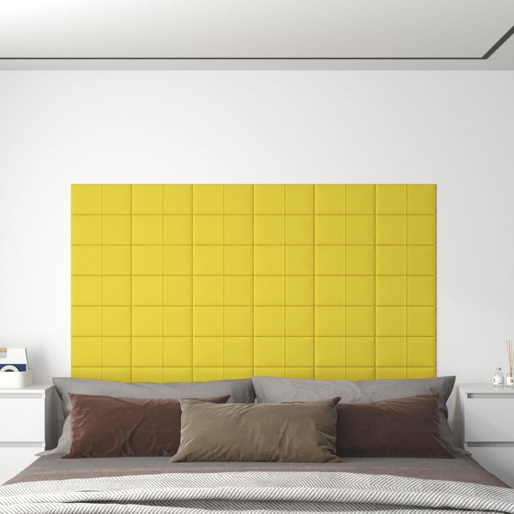 vidaXL Panneaux muraux 12 pcs Jaune clair 30x15 cm Tissu 0,54 m²
