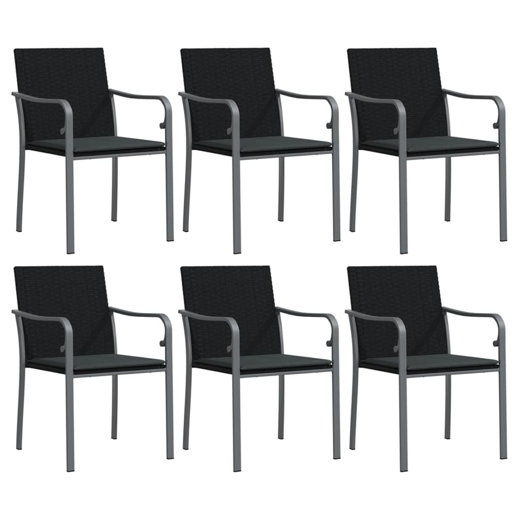 vidaXL Chaises de jardin avec coussins lot de 6 noir 56x59x84 cm rotin