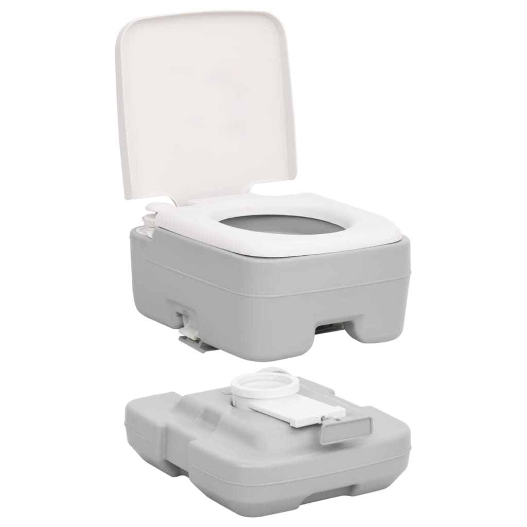 vidaXL Toilette de camping portable gris et blanc 10+10 L PEHD