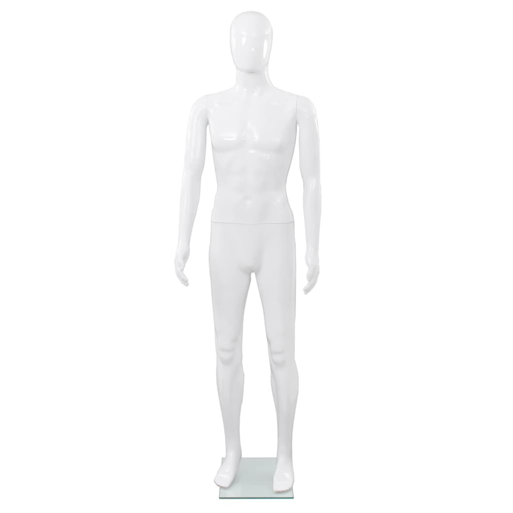 vidaXL Mannequin homme corps complet base verre Blanc brillant 185 cm