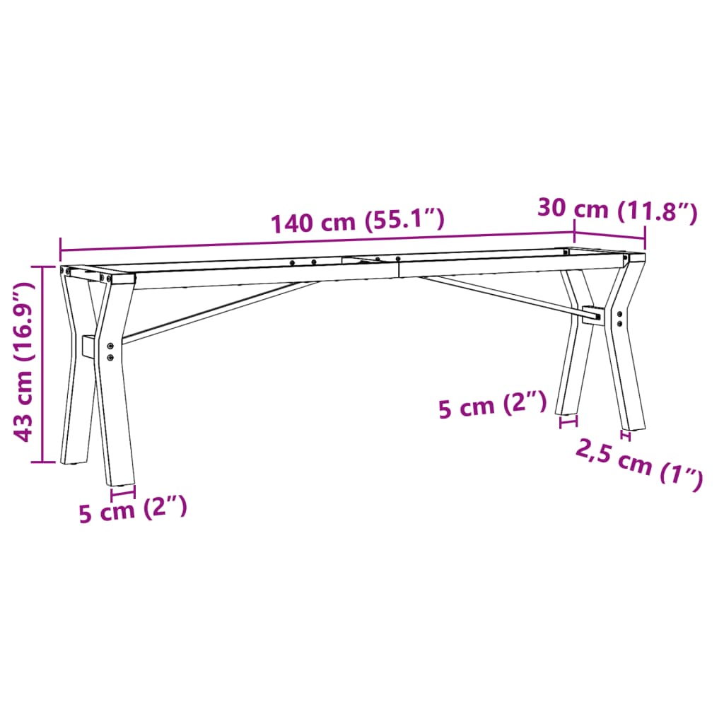 vidaXL Pieds de table basse cadre en Y 140x30x43 cm fonte