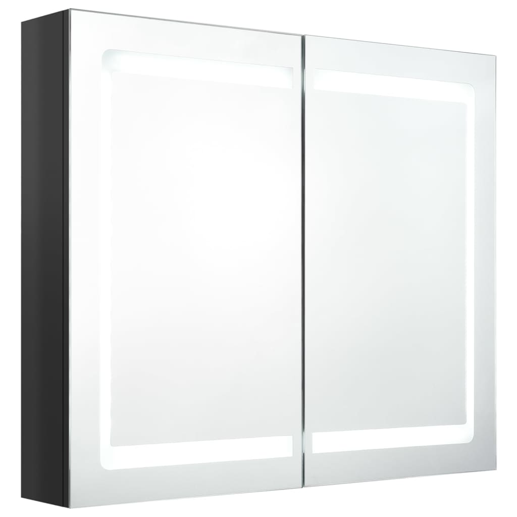 vidaXL Armoire de salle de bain à miroir LED Noir brillant 80x12x68 cm