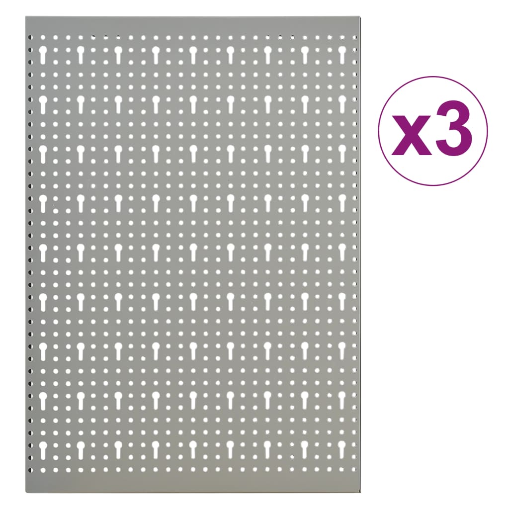 Lot de 3 panneaux muraux en acier gris Dimensions totales 40 x 58 x 1 cm Épaisseur du métal 5,5 mm Par BIGTO 120 x 58 x 1 cm Dimensions du panneau simple 0,5 mm Diamètre du petit trou 