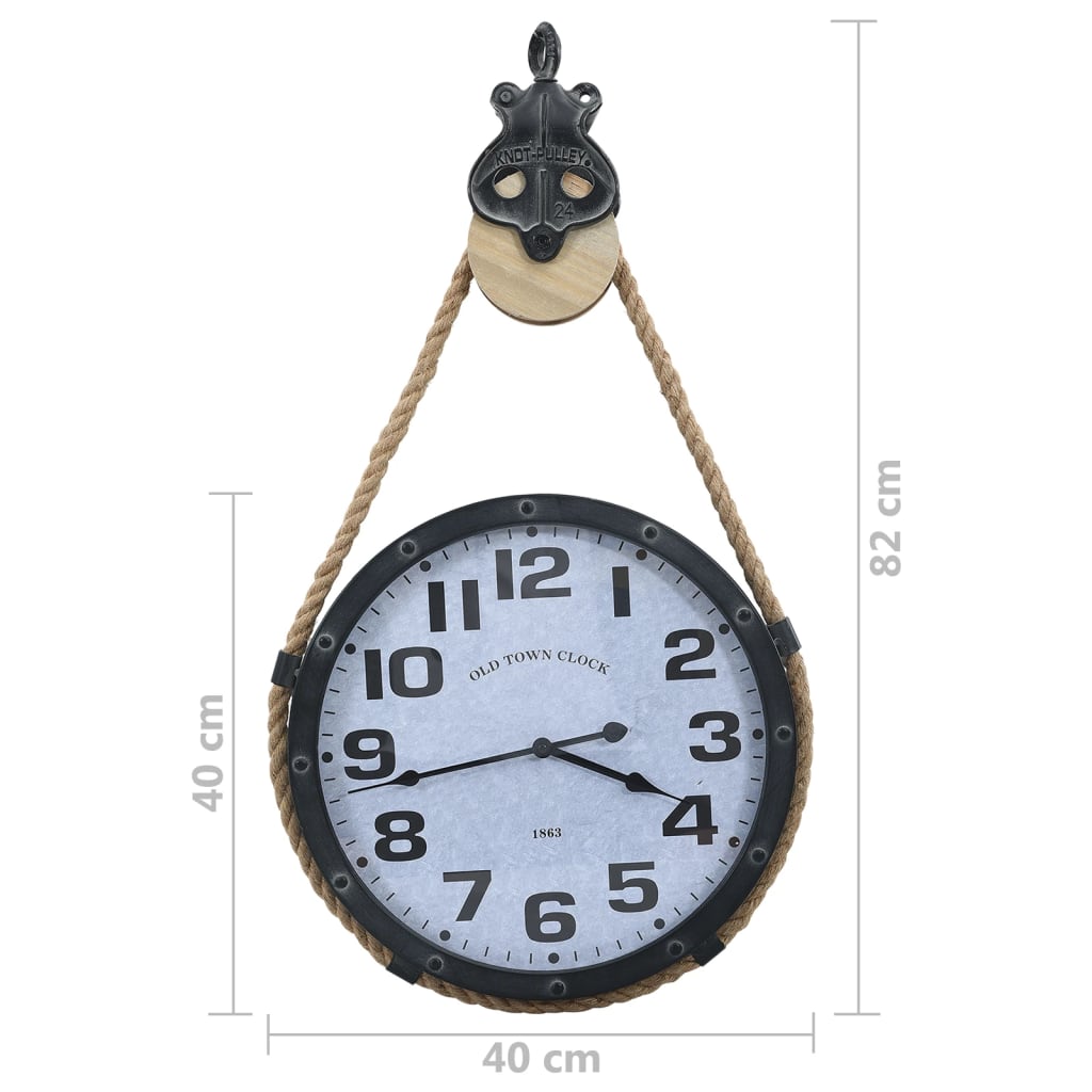 vidaXL Horloge murale avec corde Noir et marron 40x8x82 cm Fer et MDF