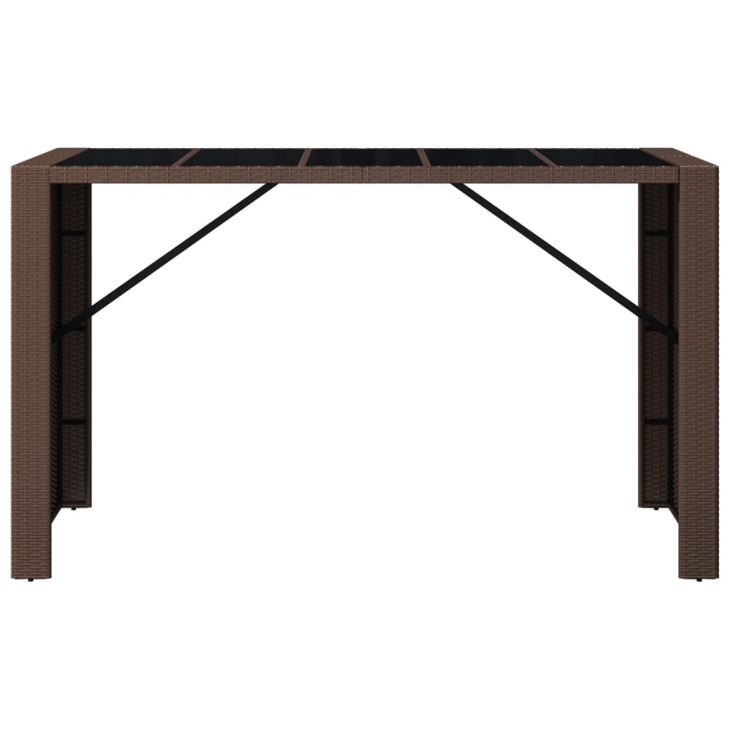 vidaXL Table de bar et dessus en verre marron 185x80x110 cm poly rotin