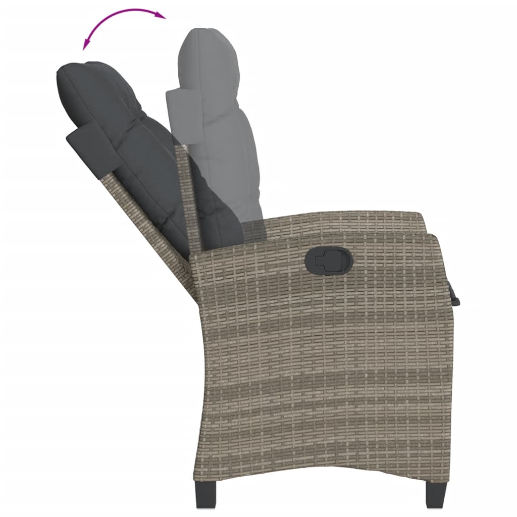 vidaXL Chaise inclinable de jardin avec coussins gris résine tressée