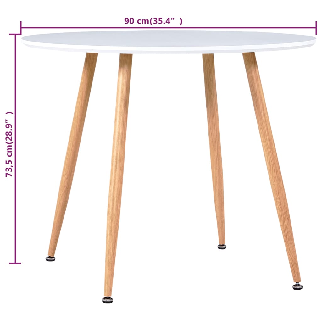 vidaXL Table de salle à manger Blanc et chêne 90x73,5 cm MDF