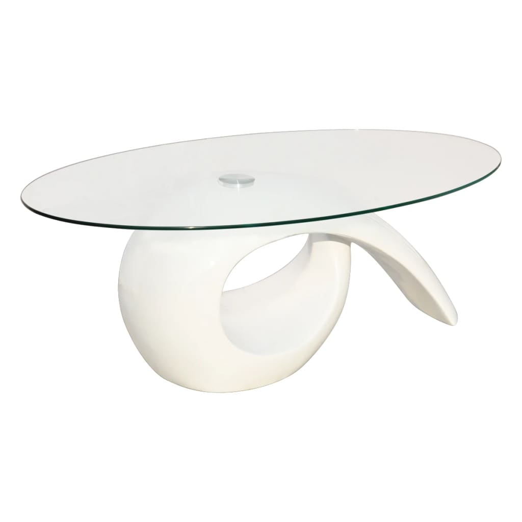 vidaXL Table basse avec dessus de table en verre ovale Blanc brillant