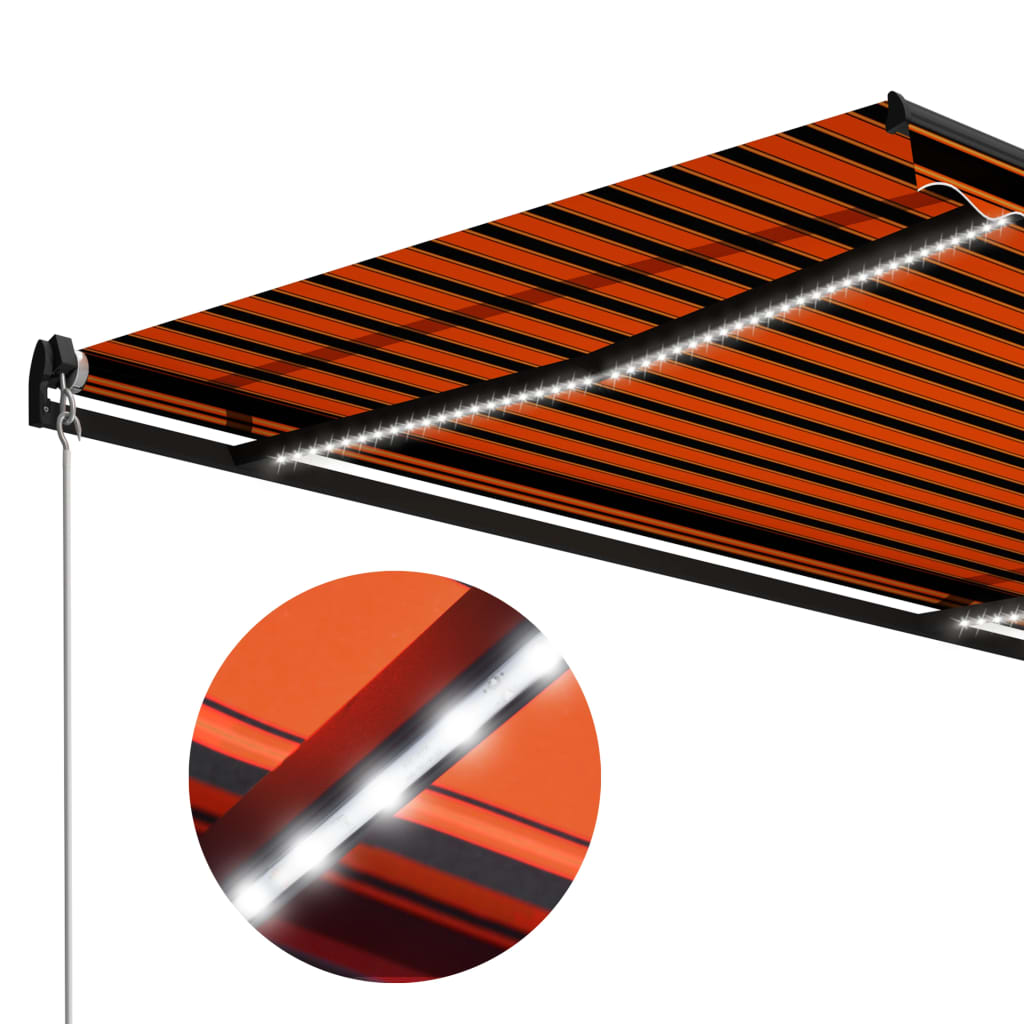 vidaXL Auvent manuel rétractable avec LED 400x300 cm Orange et marron