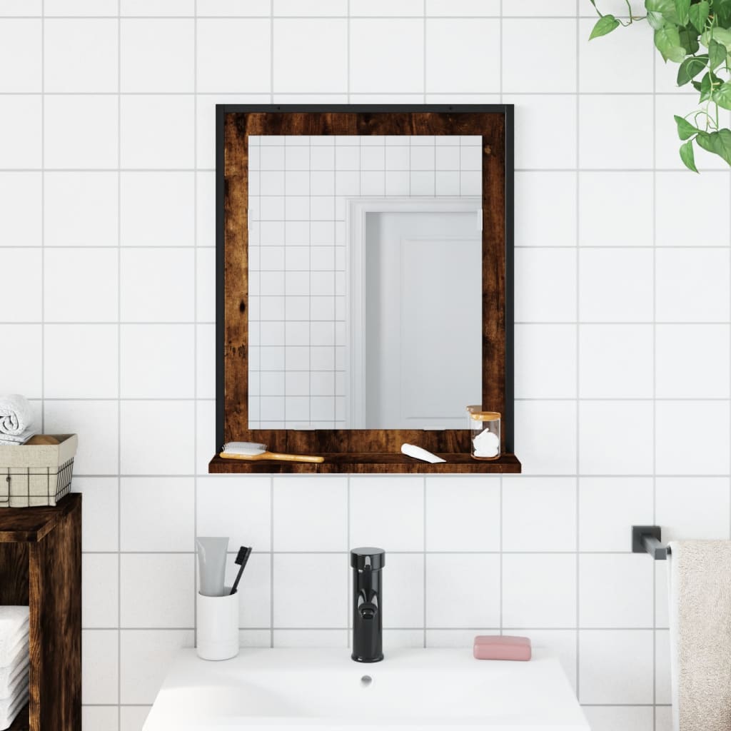 vidaXL Miroir de salle de bain et étagère chêne fumé bois d’ingénierie